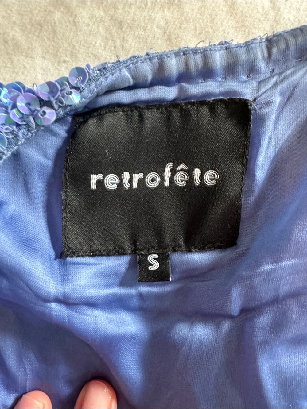 Retrofete Blue Sequin Mini Wrap Dress - Picture 2 of 6